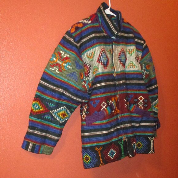 Turkish Men Medium Black Blue Red Hand Stitched Wool Button Down Pockets Jacket - Picture 2 of 9